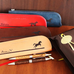 馬デザイン選べる ピュアモルトシャープペン&栃木レザーペンケース 名