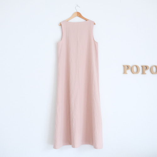 ノースリーブワンピース くすみピンク しわ加工 オールシーズン