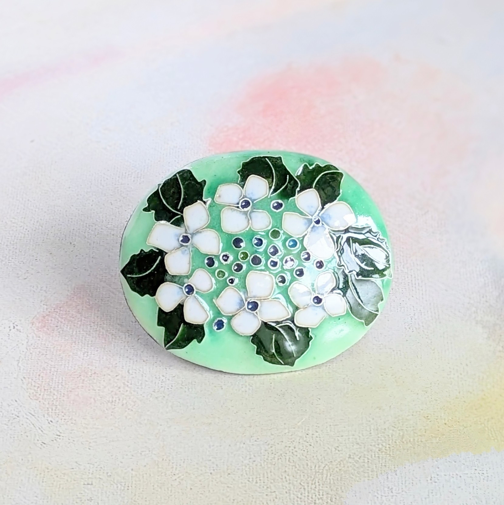 ＊一点限定＊紫陽花｜あじさいの花｜1点限定【有線・銀張七宝、ブローチ】ミントグリーン188