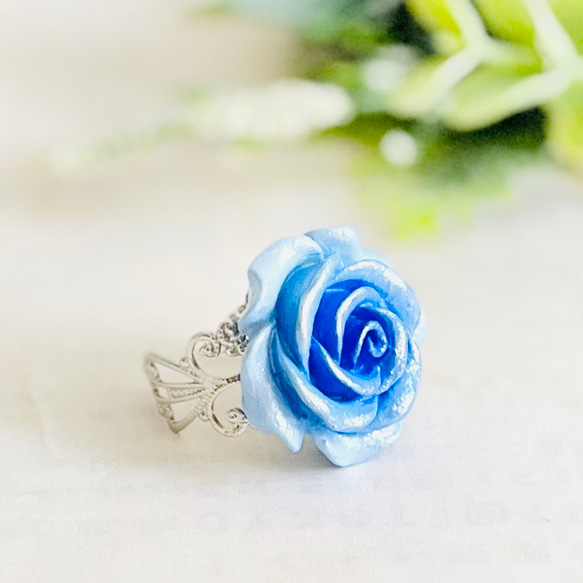 【再販受付中】オリジナルローズリング・ブルー濃淡（RG14） 2枚目の画像