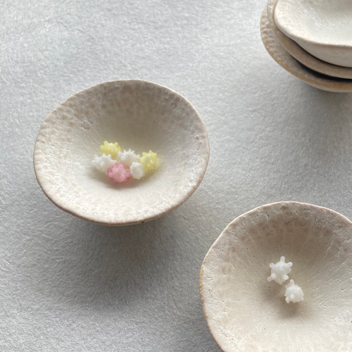 白釉結晶流し模様 おちょこ皿 ①〜⑤ 薬味皿・豆皿 LA POTERIE SAKURA