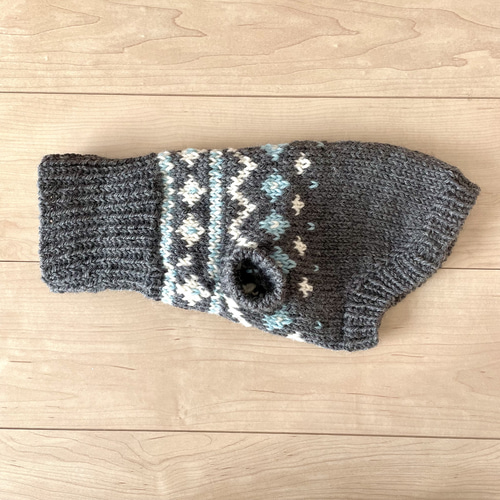 小型犬用手編みセーター☆チャコールグレー☆ロピ風☆ペットセーター