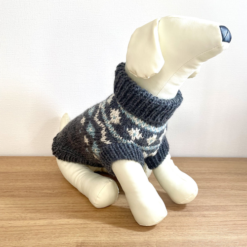 小型犬用手編みセーター☆チャコールグレー☆ロピ風☆ペットセーター