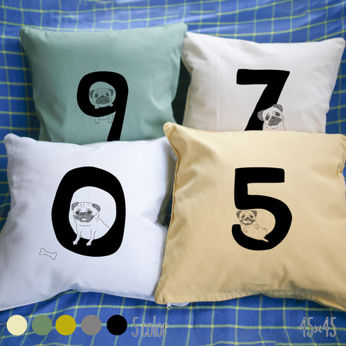 名入れ】パグ数字 パグ 犬 45×45 数字 ナンバー クッション