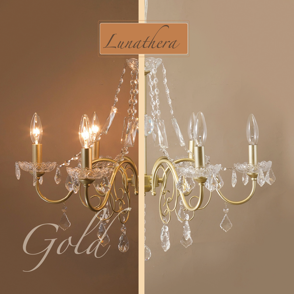 【LED電球使用可・E12口金】ジュエルライト「Lunathera CH606 ルナセラ」（6灯）ゴールド