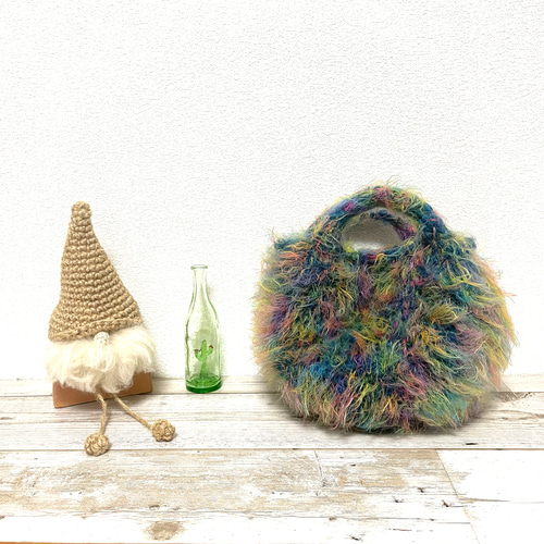 カラフルファンシーヤーンのフワフワミニバッグ トートバッグ aya-kan