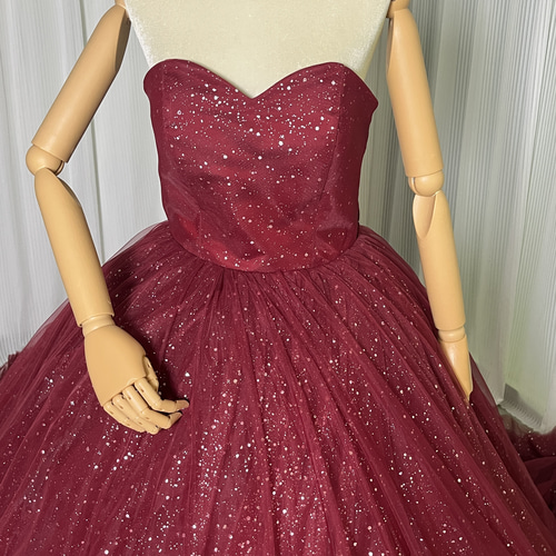 送料無料！カラードレス ボルドー色 キラキラグリッターチュール  