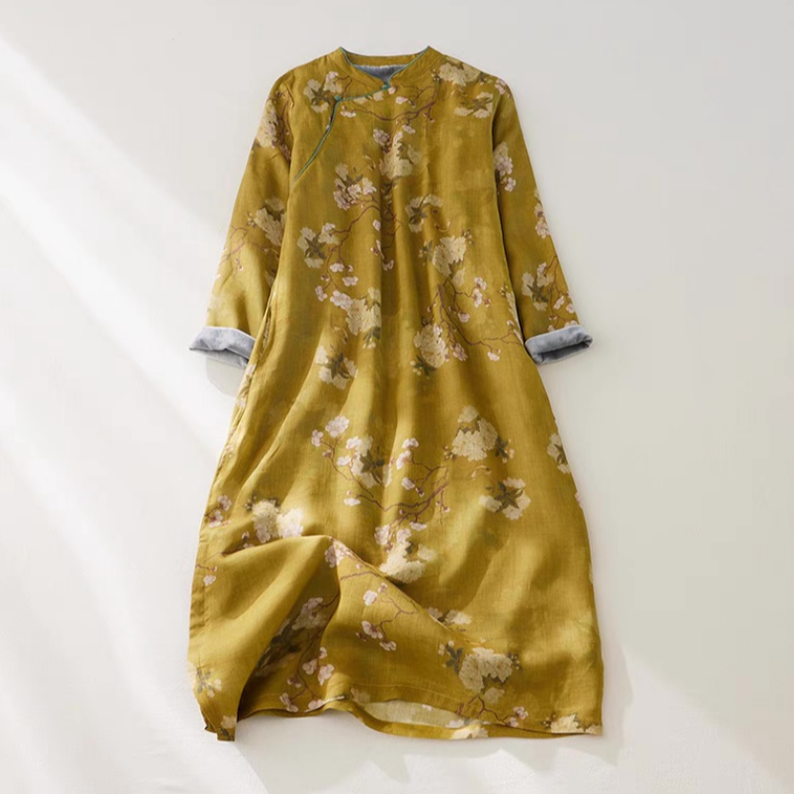 ワンピース、綿麻、裏起毛、冬