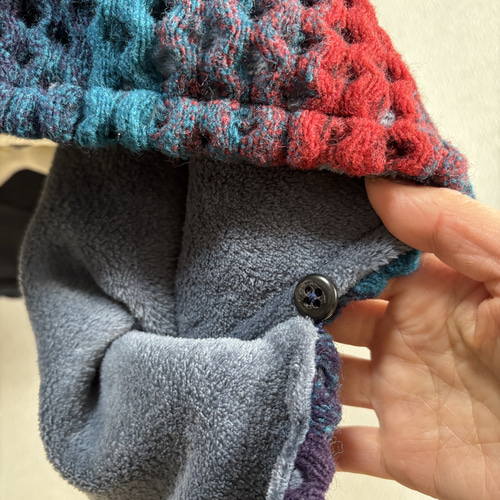 イタリー製 ぽこぽこニットの極暖ストールポンチョ（レッド×ネイビー