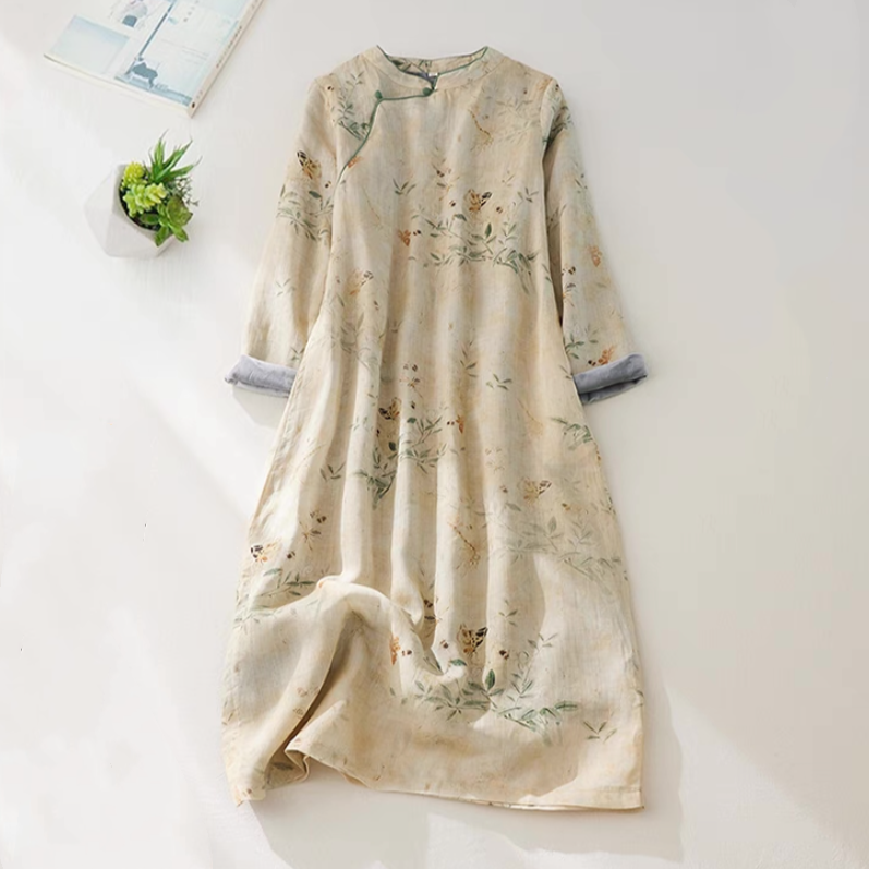 ワンピース、綿麻、裏起毛、冬