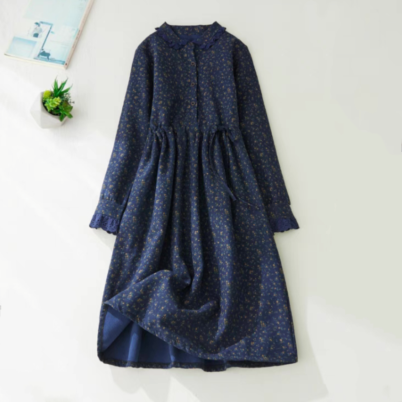 ワンピース、綿麻、裏起毛、冬