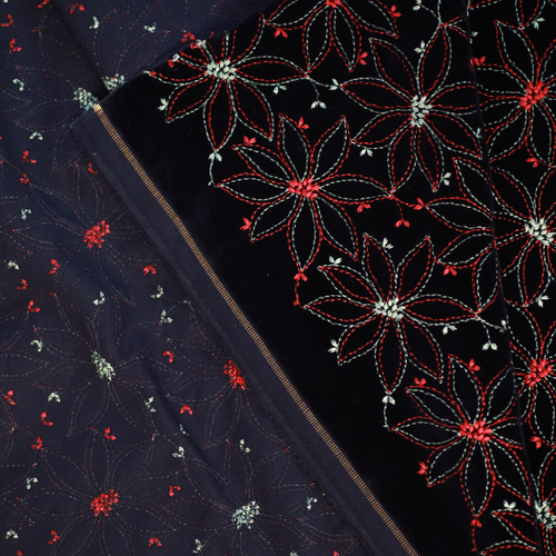 着分販売】イタリア製／ベルベット生地 花柄刺繍 ～シルク100％～ 生地