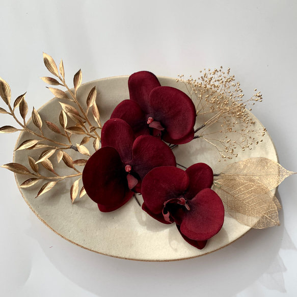 ベルベットワインレッド胡蝶蘭♡髪飾り ヘッドドレス 白無垢 色打掛