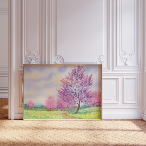 水彩画春爛漫桜絵画アートインテリア春の絵ワトソンボード