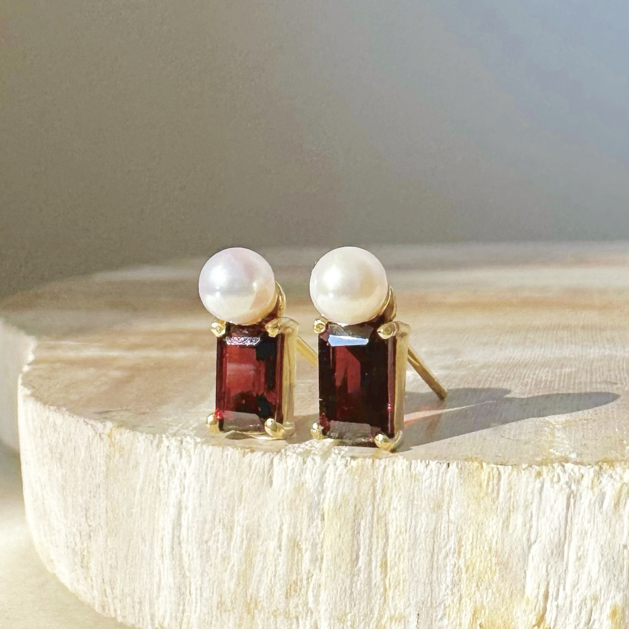2way ガーネット＋パール ミニ ピアス /金具変更可 1月誕生石