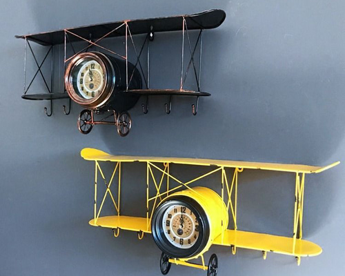 掛け時計 飛行機 アメリカンレトロ お洒落 ブロンズ イエロー ゴールド