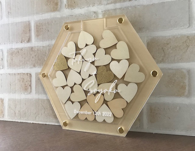 ハートチップのウェディングドロップス　ヘキサゴンクリアフレーム【少人数用】結婚証明書