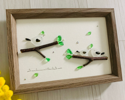 シーグラスアート シマエナガ 北海道 インテリア雑貨 北欧 リビング