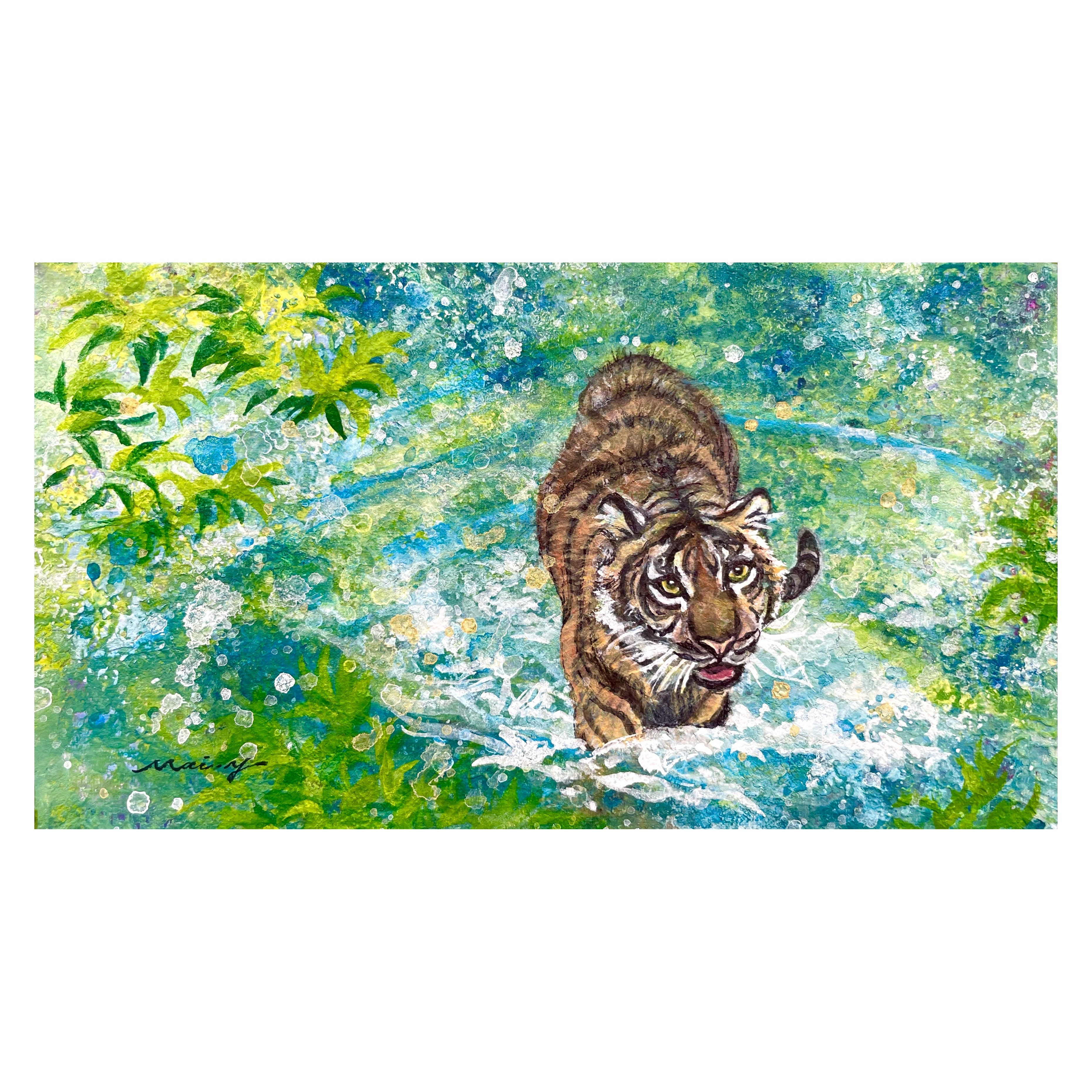 風水絵画 吉祥 日の出 赤富士〜煌き雲海〜油彩 F0 富士山 金