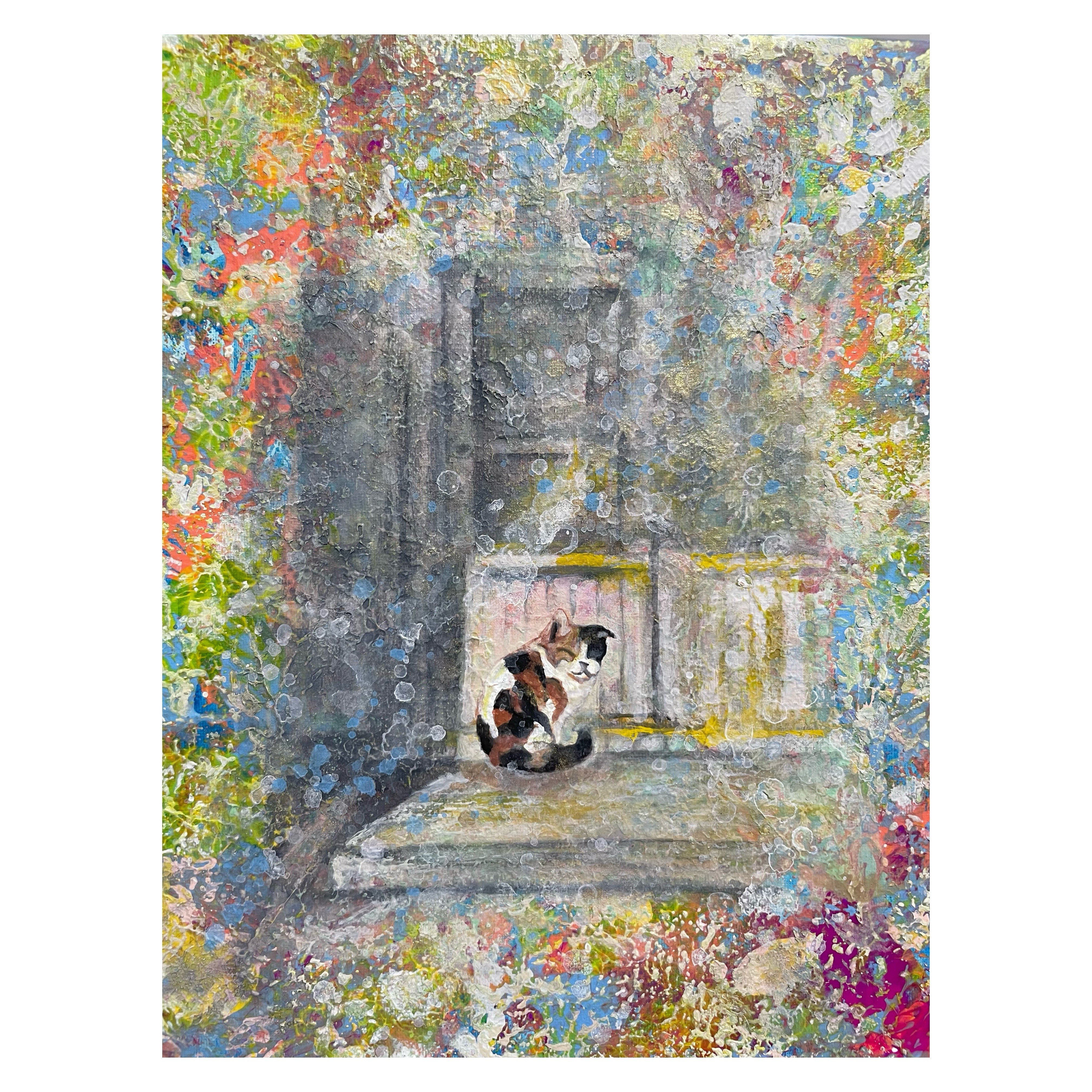 油絵 油彩 油彩画 絵 絵画【春景色の中で桜に立つ鹿】 アクリル