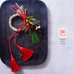 迎春2026 胡蝶蘭&ダリア グリーン 正月飾り(フェイク) しめ縄