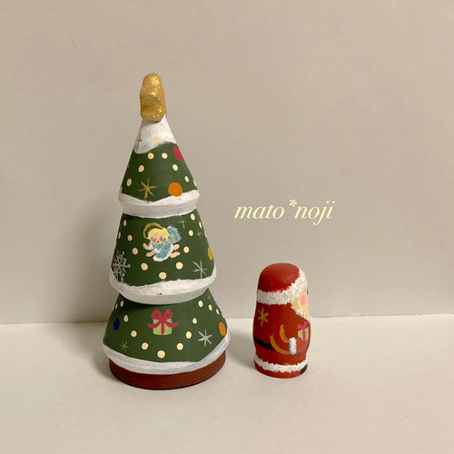 サンタクロース&星のクリスマスツリー マトリョーシカ 2人組