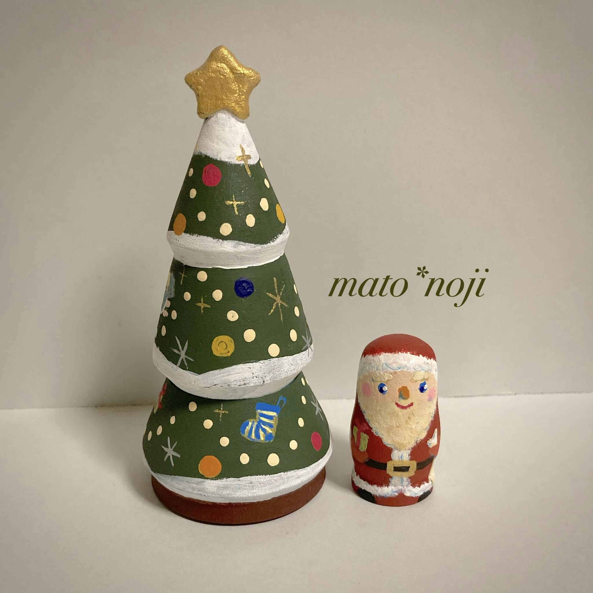 サンタクロース&星のクリスマスツリー マトリョーシカ 2人組