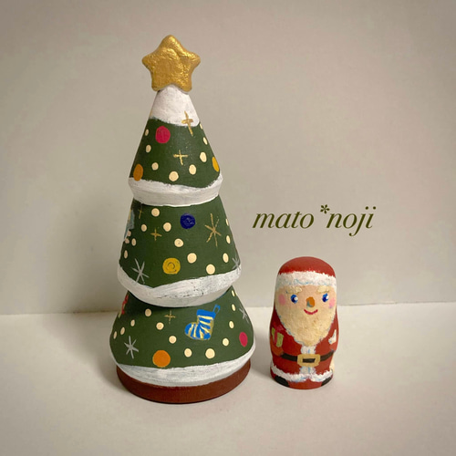 サンタクロース&星のクリスマスツリー マトリョーシカ 2人組