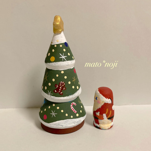 サンタクロース ツリー土台 サンタクロース&星のクリスマスツリー マトリョーシカ 2人組