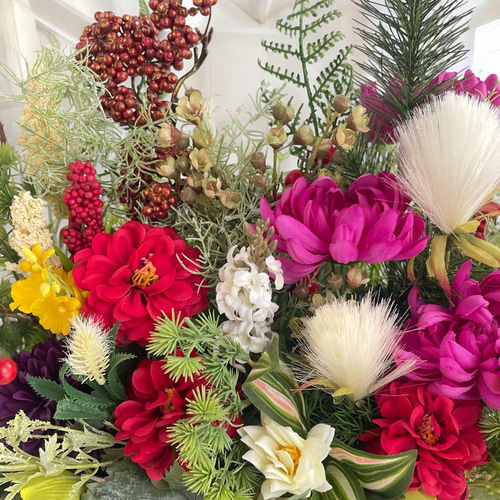 新年を彩る和のアレンジメント 正月アレンジ 光触媒フラワー しめ飾り