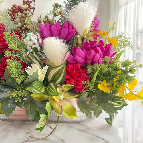 新年を彩る和のアレンジメント 正月アレンジ 光触媒フラワー しめ飾り