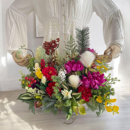 新年を彩る和のアレンジメント 正月アレンジ 光触媒フラワー しめ飾り