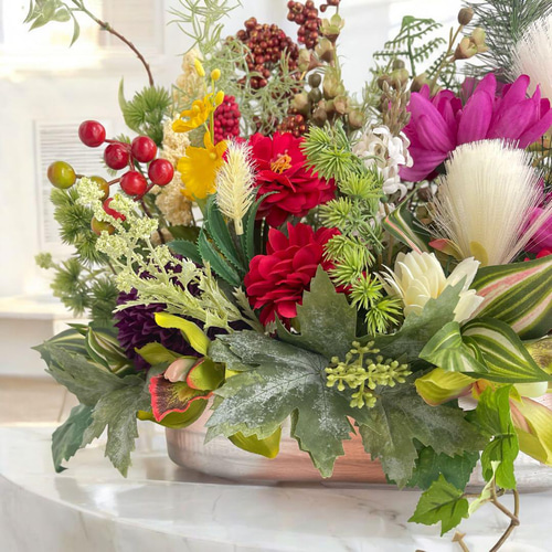 新年を彩る和のアレンジメント 正月アレンジ 光触媒フラワー しめ飾り