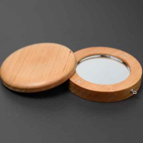 名入れ可/天然木の両面コンパクトミラーΦ68/手鏡/ブラックチェリー