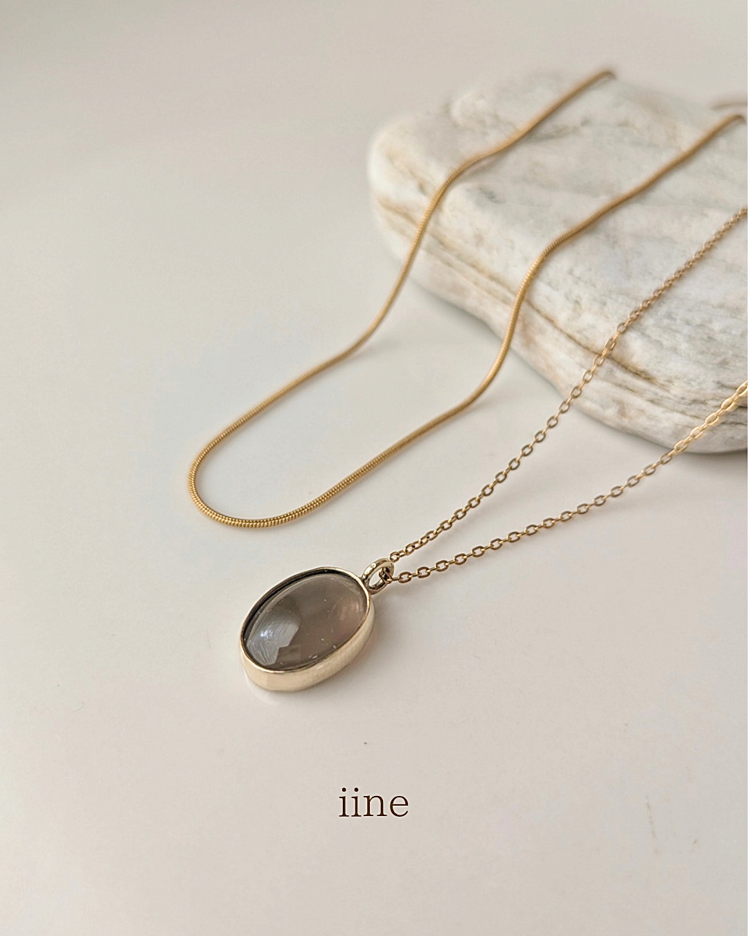 【2点セット】シックで上品な*スモーキークォーツネックレス＆スネークチェーンネックレスセット