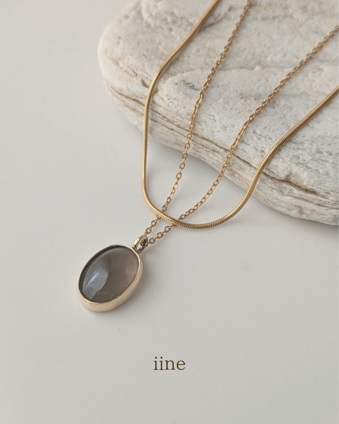 【2点セット】シックで上品な*スモーキークォーツネックレス＆スネークチェーンネックレスセット