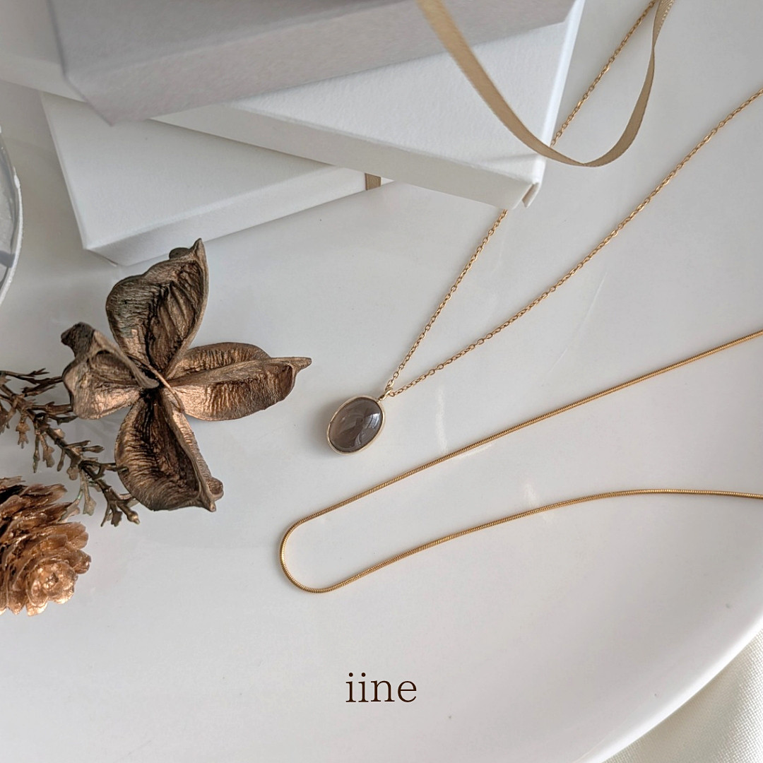 【2点セット】シックで上品な*スモーキークォーツネックレス＆スネークチェーンネックレスセット