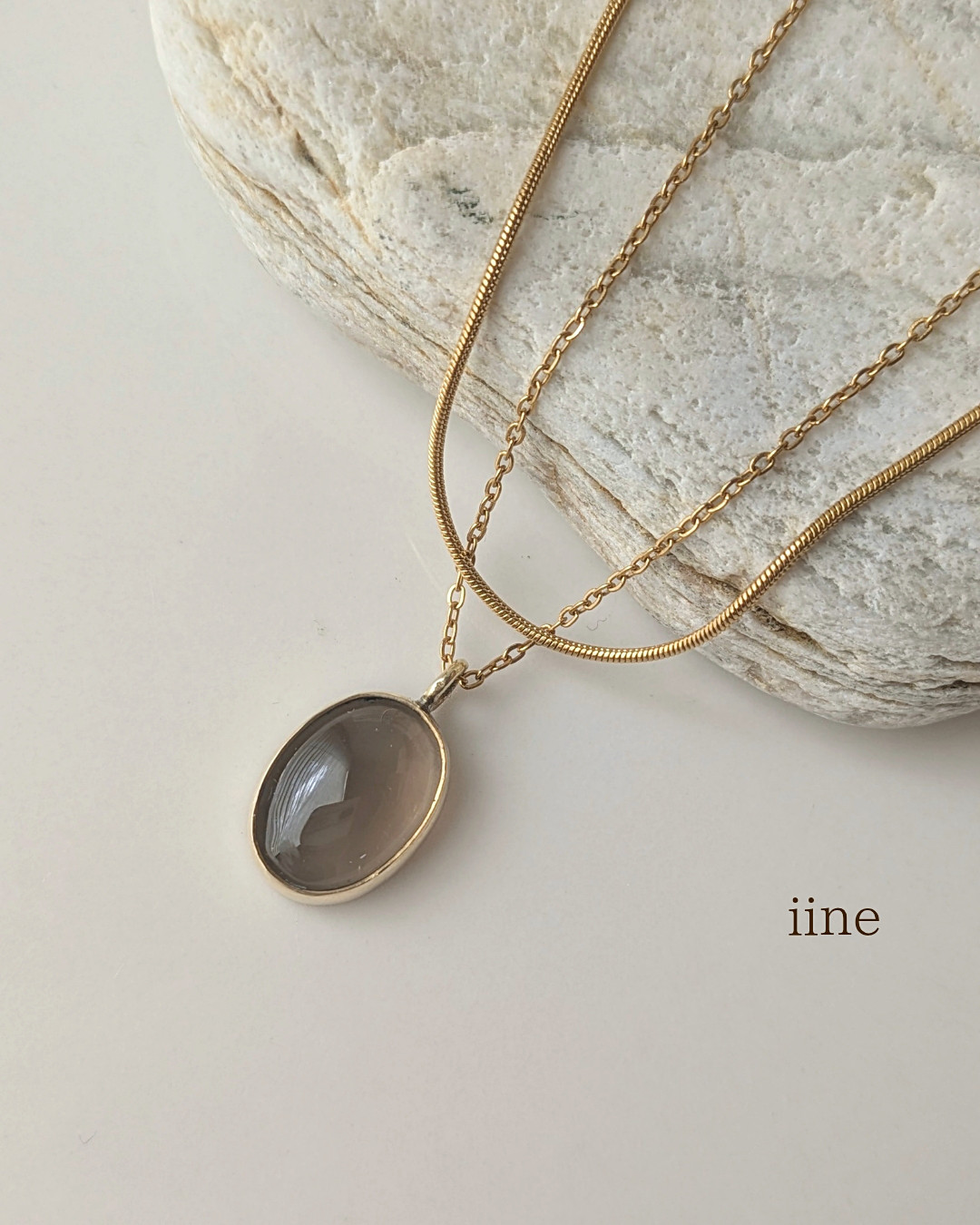 【2点セット】シックで上品な*スモーキークォーツネックレス＆スネークチェーンネックレスセット