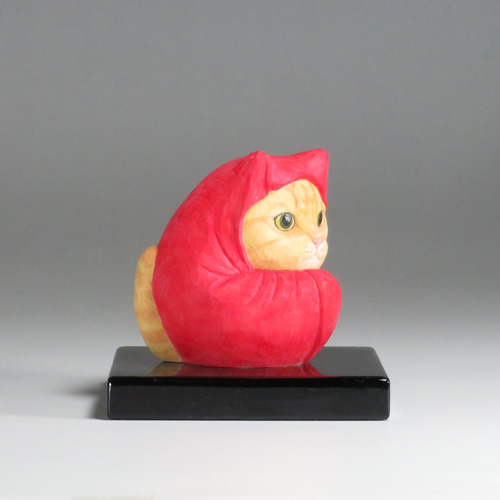 木彫り だるま茶トラ猫 達磨 猫仏2412 彫刻 仏屋さかい 通販 18664270