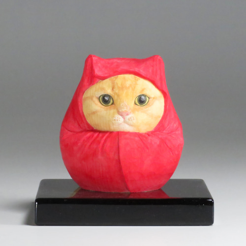 木彫り だるま茶トラ猫 達磨 猫仏2412 彫刻 仏屋さかい 通販 18664270