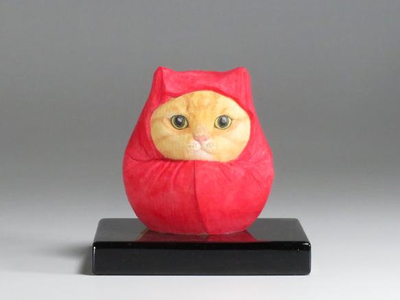 木彫り だるま茶トラ猫 達磨 猫仏2412 彫刻 仏屋さかい 通販 18664270
