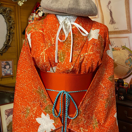 着物リメイク セミロング ワンピース ドレス 帯サッシュベルト 和洋