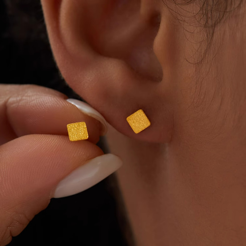 24K（片耳）K24純金三角・丸・四角ピアス24金ピアス24K純金スタッド