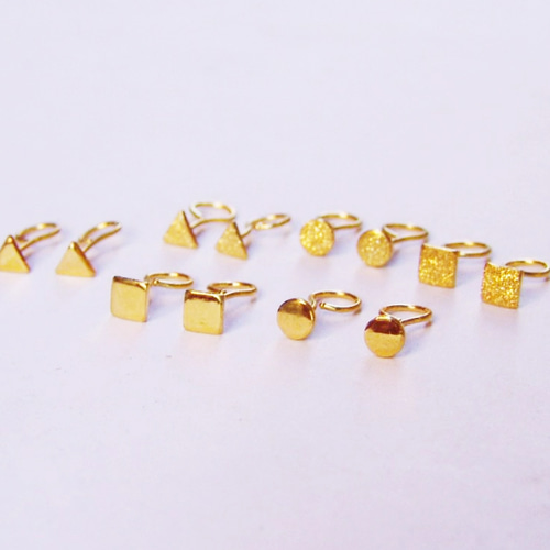 24K（片耳）K24純金三角・丸・四角ピアス24金ピアス24K純金スタッド