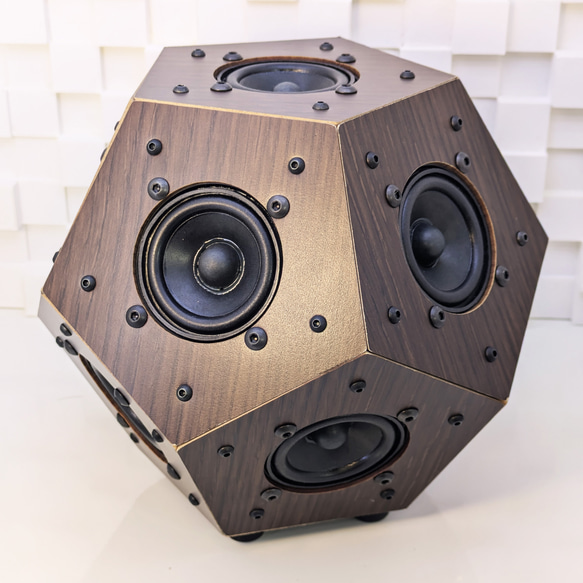 12面体Bluetooth 木目プリントMDF筐体 ステレオスピーカー