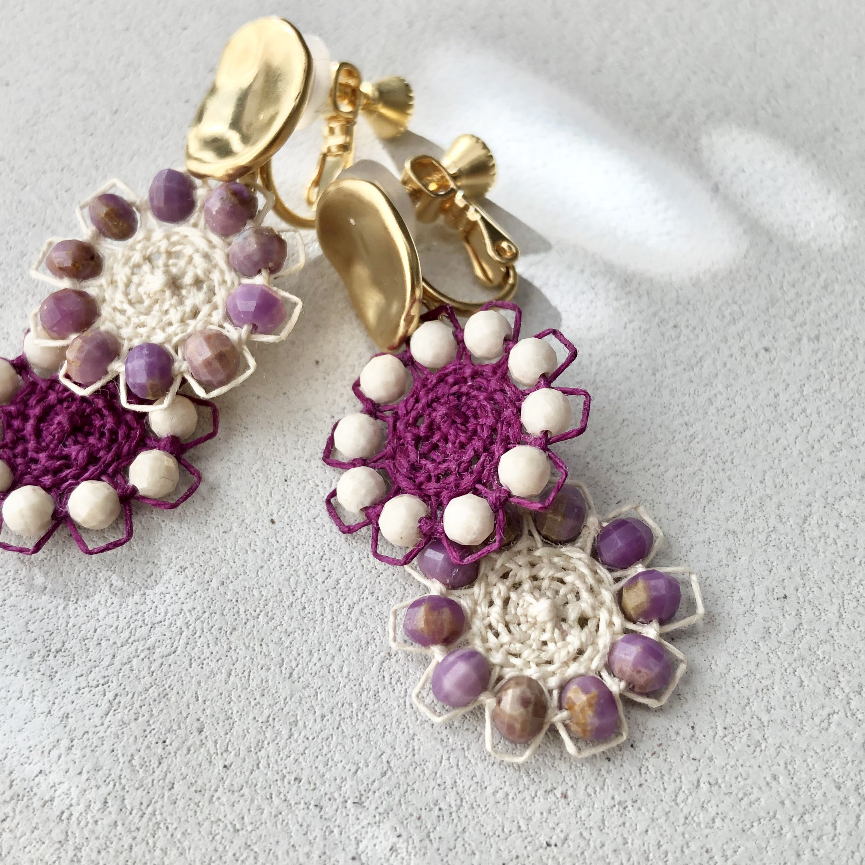 【受注制作】Ñanduti stone×circle earring