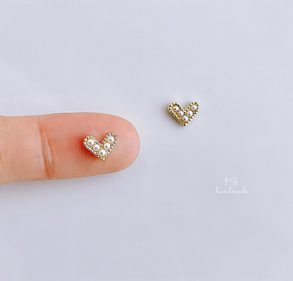 平べったいハートPearl＊イヤリング イヤリング・ノンホールピアス pq