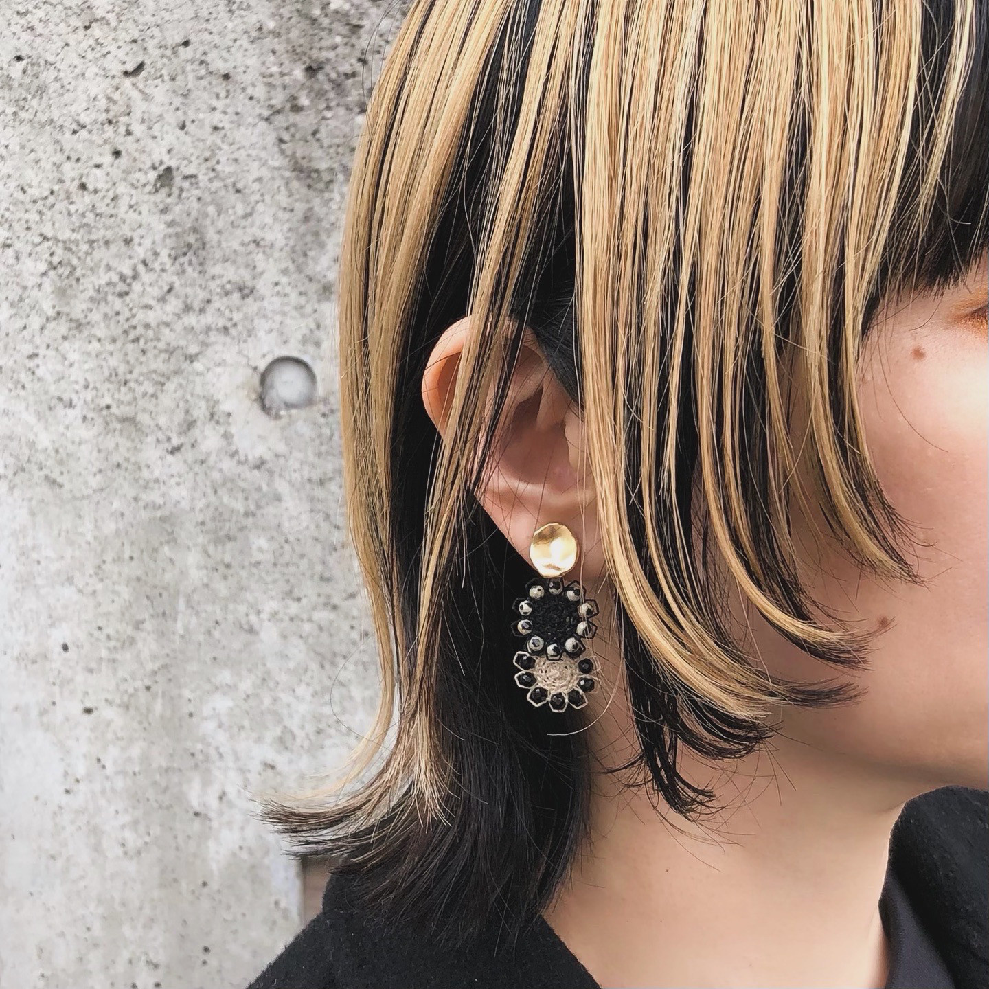 【受注制作】Ñanduti stone×circle earring