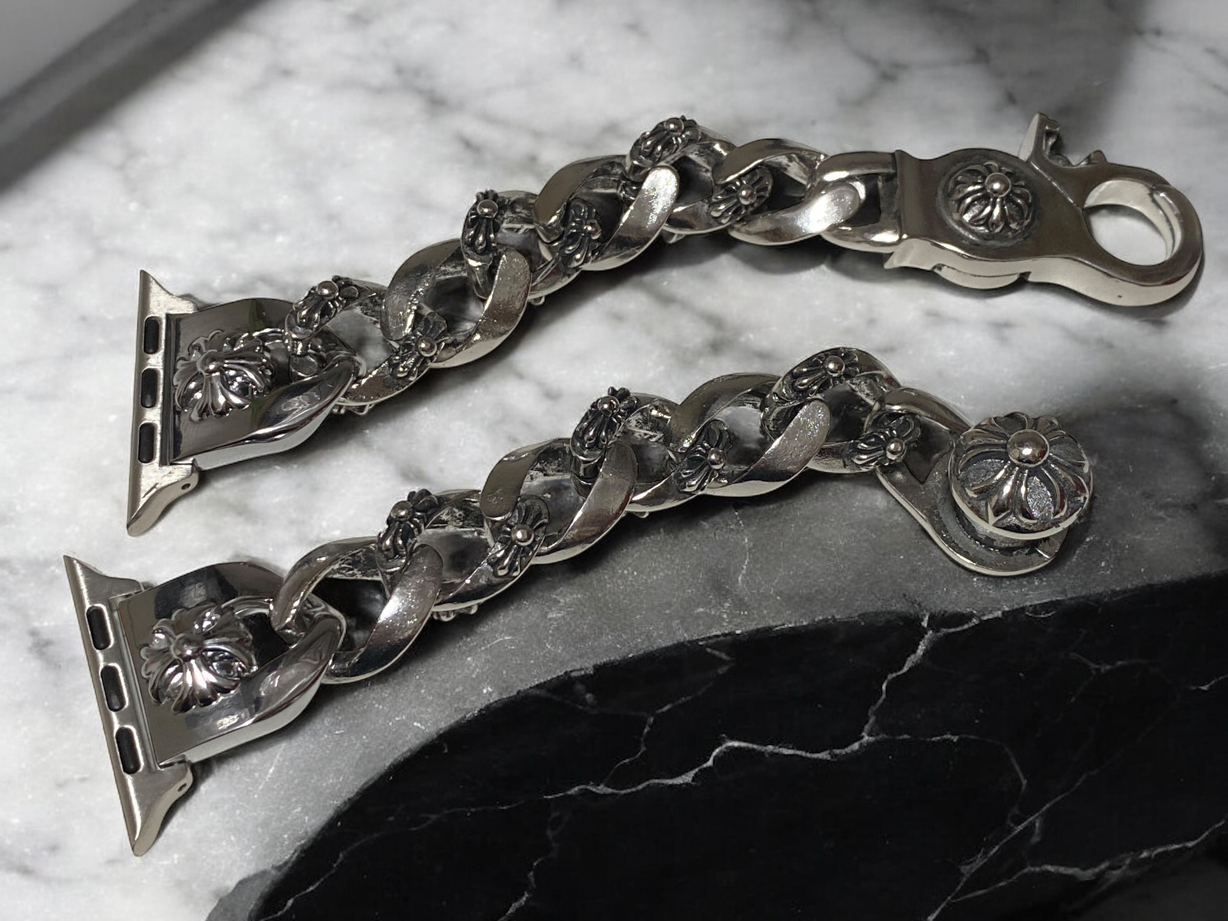 アップルウォッチ　カスタム　バンド　ベルト　シルバーsilver  クロス　/