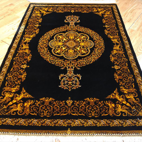 ペルシャ絨毯 ネイアブリシャム カシャーン産 マット大 120x80cm Black